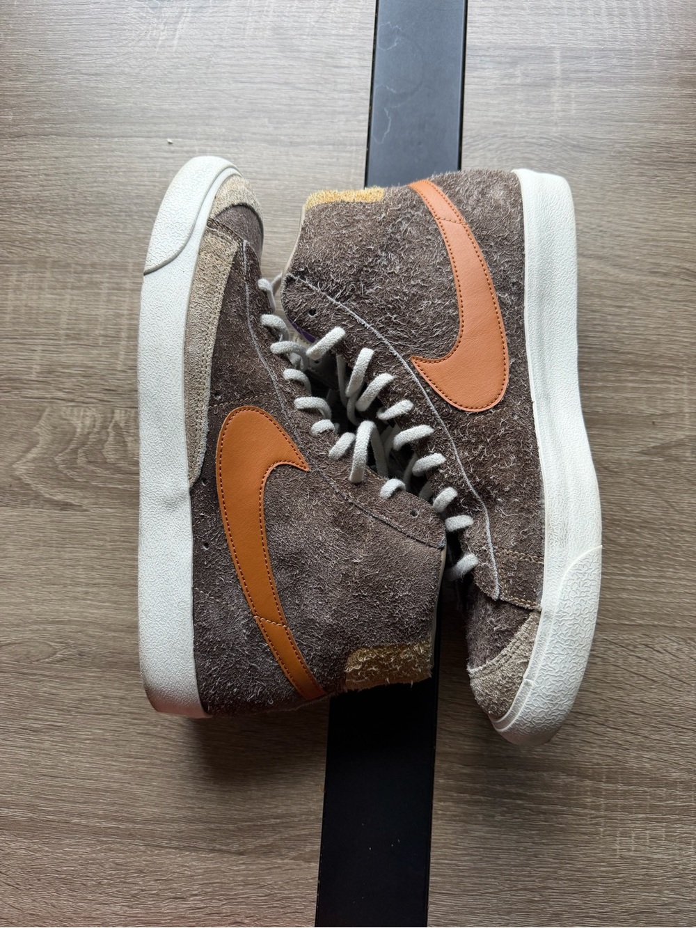 Nike Mid-Top Sneakers in Brown Suede with Orange Swoosh